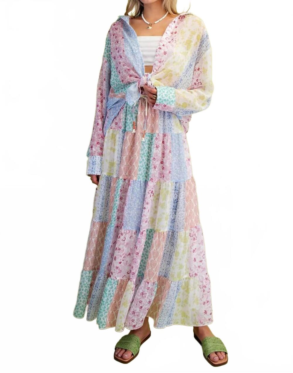 NEW EASEL patchwork chiffon button down shirt in multi floral